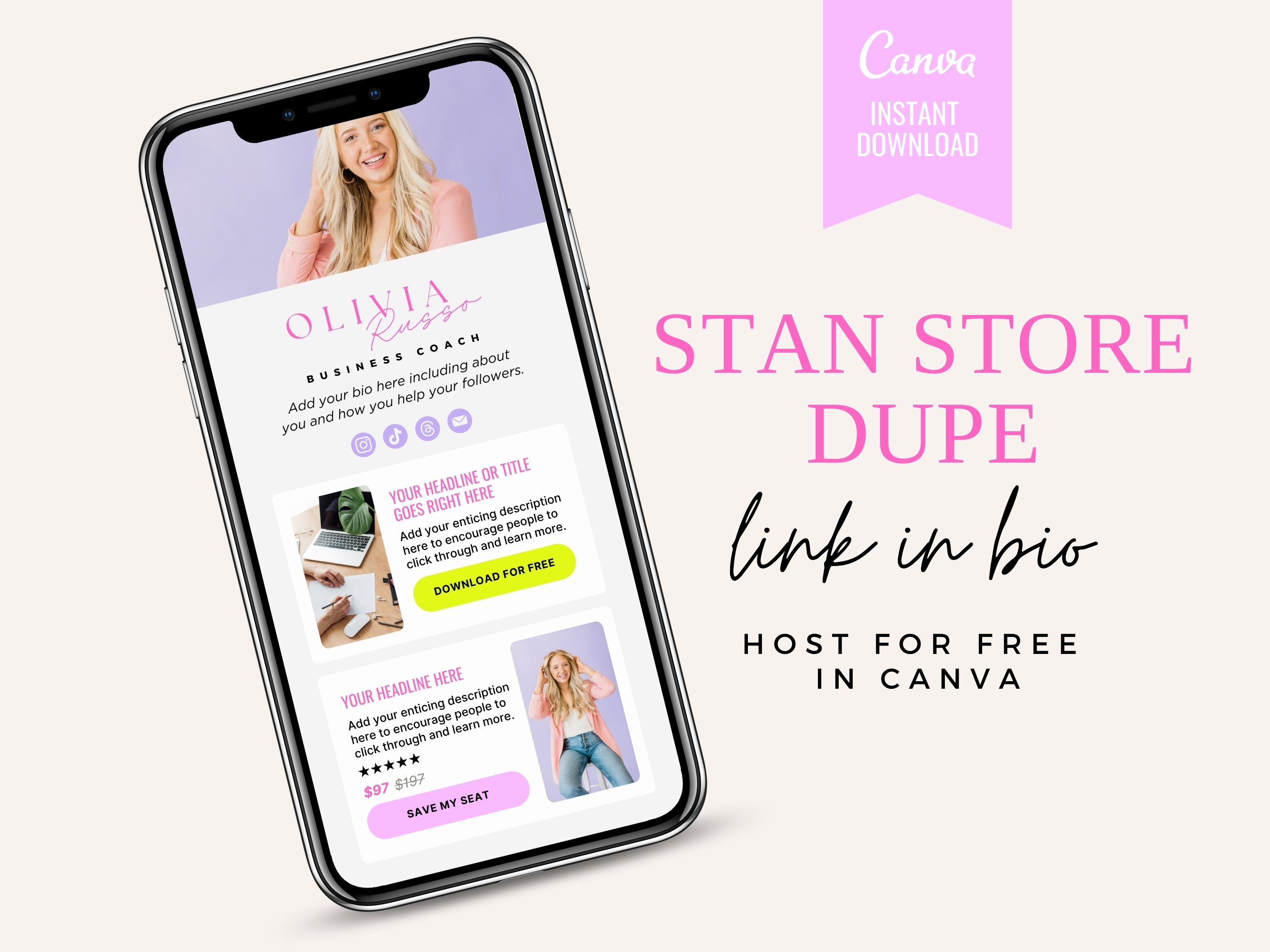 Link in Bio Template, Stan Store Dupe, Link Tree Alternate, Instagram Link In Bio, Canva Template, TikTok Bio, Website, Landing Page