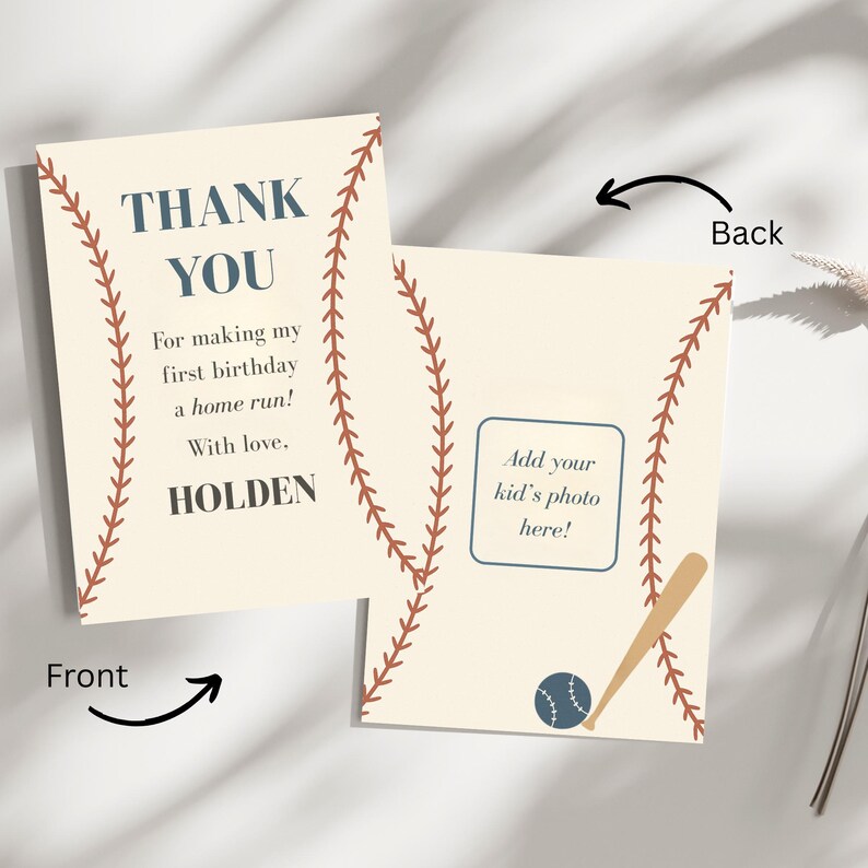 Baseball 1st Birthday Thank You Card: Rookie of the Year (editable ...