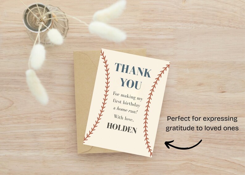 Baseball 1st Birthday Thank You Card: Rookie of the Year (editable ...