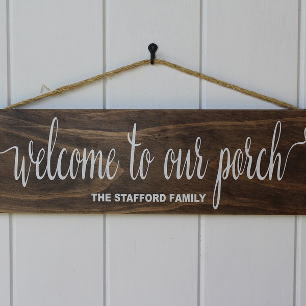 Welcome To Our Porch Sign, Porch Sign, Last Name Sign, Farmhouse Decor, Porch Decor, Wedding Gift, Front Porch Sign, Rustic Christmas Sign