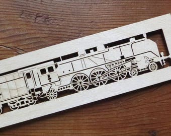 Lasercut Steam Locomotive Wooden Magnet: Steampunk Railway Decor