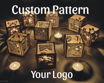 Set of Custom Wooden Tealight Lanterns, Wood Candle Holder, personalized customized pattern logo quote business wedding gift favor plywood