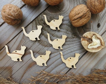 Little Cat Wooden Cutouts, wedding favor ornaments, small natural decor gift, birch wood DIY supplies cat-lovers celebration kitty accent