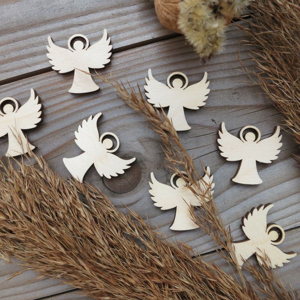 Little Wooden Angels, wedding favors cutouts, small natural ornaments decors gift, housewarming hygge rustic cottage woodland celebration