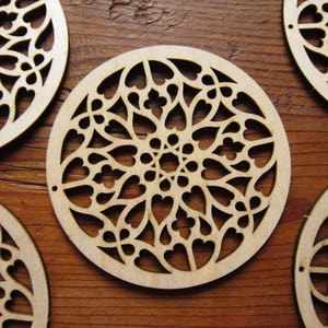 Rosette Wooden Christmas Ornaments: Gothic Filigree, Set of 5
