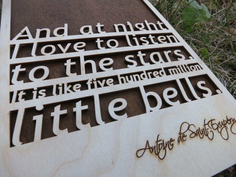 Wooden Sentence Exupery Wood Card Quote 3d Natural Birch Etsy