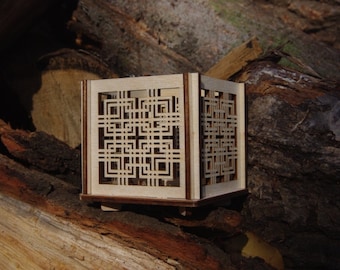Geometric Wooden Tealight Holder: Lasercut Plywood Candle Lantern