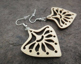 Floral Wooden Earrings: Lightweight Birch Plywood Dangle Earrings