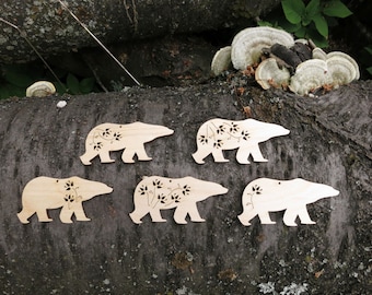 Floral Polar Bear Ornament Set: Birch Wood Christmas Decor