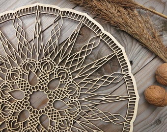 Filigree Birch Wood Rosette: Rustic Mandala Wall Hanging