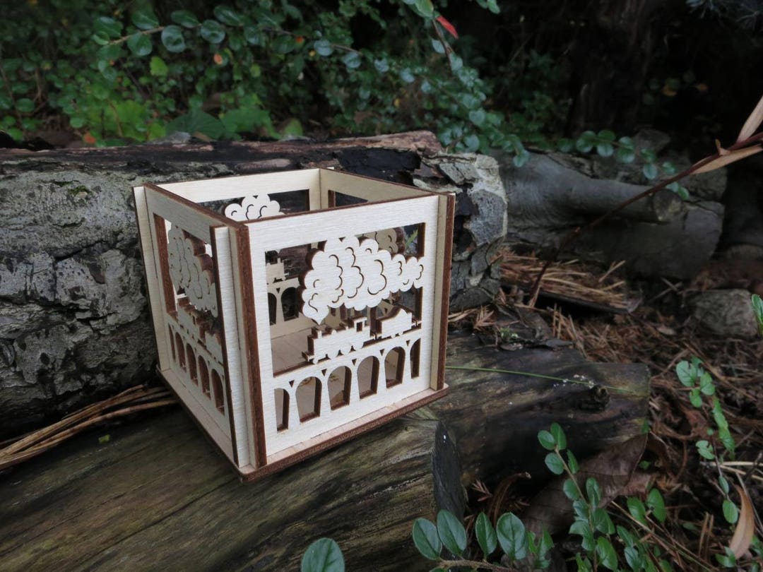 Steam Train Wooden Tealight Lantern, Candle Holder, Railway Viaduct Trainlover Gift Housewarming