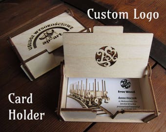 Set of Custom Wooden Business Card Holder, businesscard box favor gift gadget keepsake natural ecological openwork personalized company logo