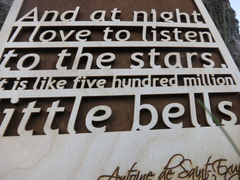 Wooden Sentence Exupery Wood Card Quote 3d Natural Birch Etsy