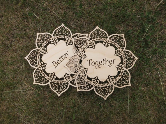 Better Together Custom Chair Wedding Rosette Sign Wooden Filigree Ornament Mariage Ceremony Lace Wall Hanging Table Cloth Bridal Mandala