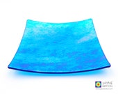 Sparkling iridescent blue fused glass plate, sushi plate, ocean abstract colours, home decor, handmade decorative plate
