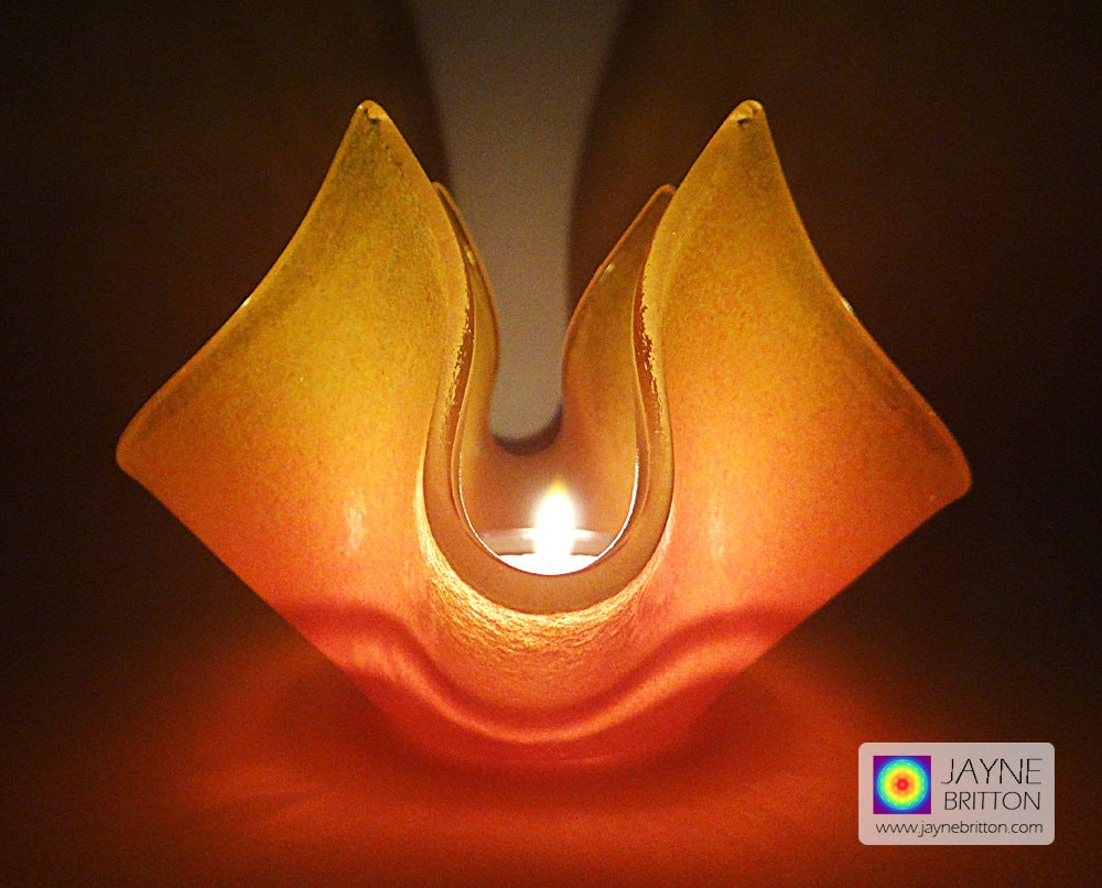 Fused glass candle vase orange and yellow blend incense Etsy