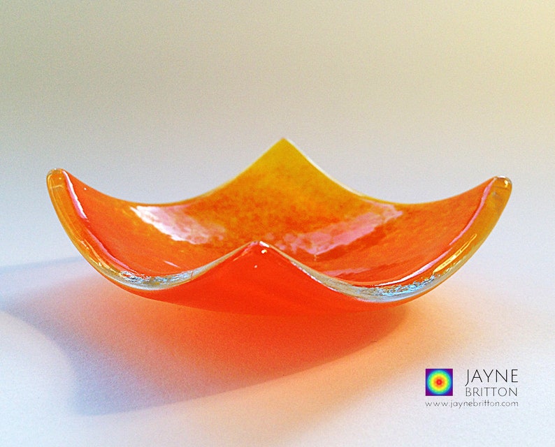 Gold blend fused glass ring dish, colour therapy, crystal bowls, display dishes, ring dish, small bowl, yellow orange image 2