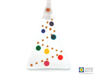 Rainbow dots glass Christmas tree decoration, fused glass, christmas gift, xmas tree, christmas decoration gift