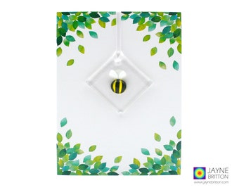 Greeting card with bumble bee light catcher gift, fused glass, keepsake, Thank you, birthday, sympathy, blank inside