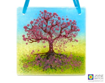 Tree of Life hanging decoration, pink blossom tree, light catcher, hand painted, inspiring, handmade original