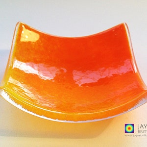 Gold blend fused glass ring dish, colour therapy, crystal bowls, display dishes, ring dish, small bowl, yellow orange image 1