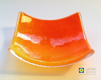 Gold blend fused glass ring dish, colour therapy, crystal bowls, display dishes, ring dish, small bowl, yellow orange