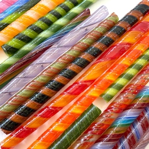 Twisted cane offcuts selection pack in mixed colours for glass fusing made with Bullseye 90coe glass