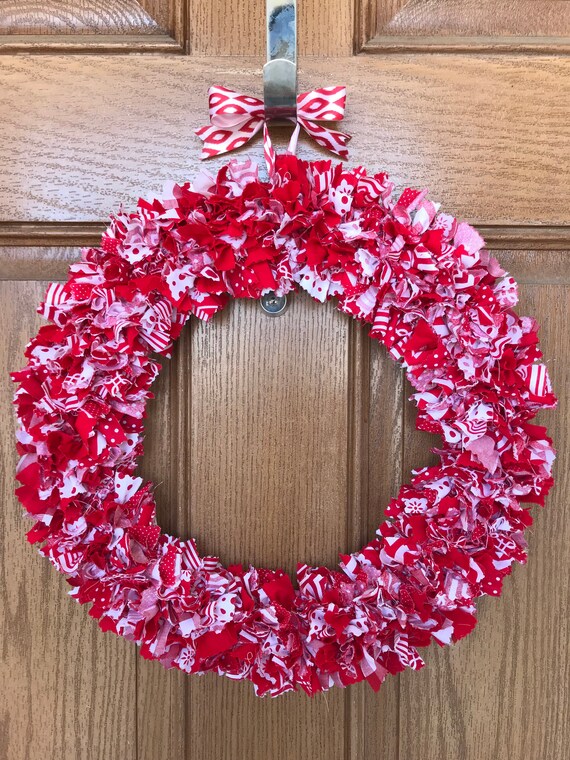 Red White Wreath Red Rag Wreath Red Fabric Wreath Red Etsy