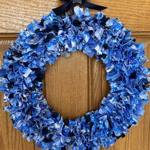 Blue Rag Wreath / Blue and White Wreath / Blue Fabric Wreath / Blue Everyday Wreath / Blue Front Door Wreath / Blue and White Door Wreath