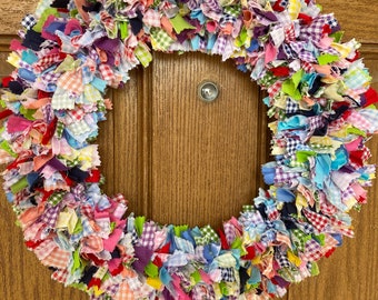 Summer Rag Wreath Patterns Rag Wreath / Fabric Wreath / Summer Wreath / Multicolor Wreath / Summer ...