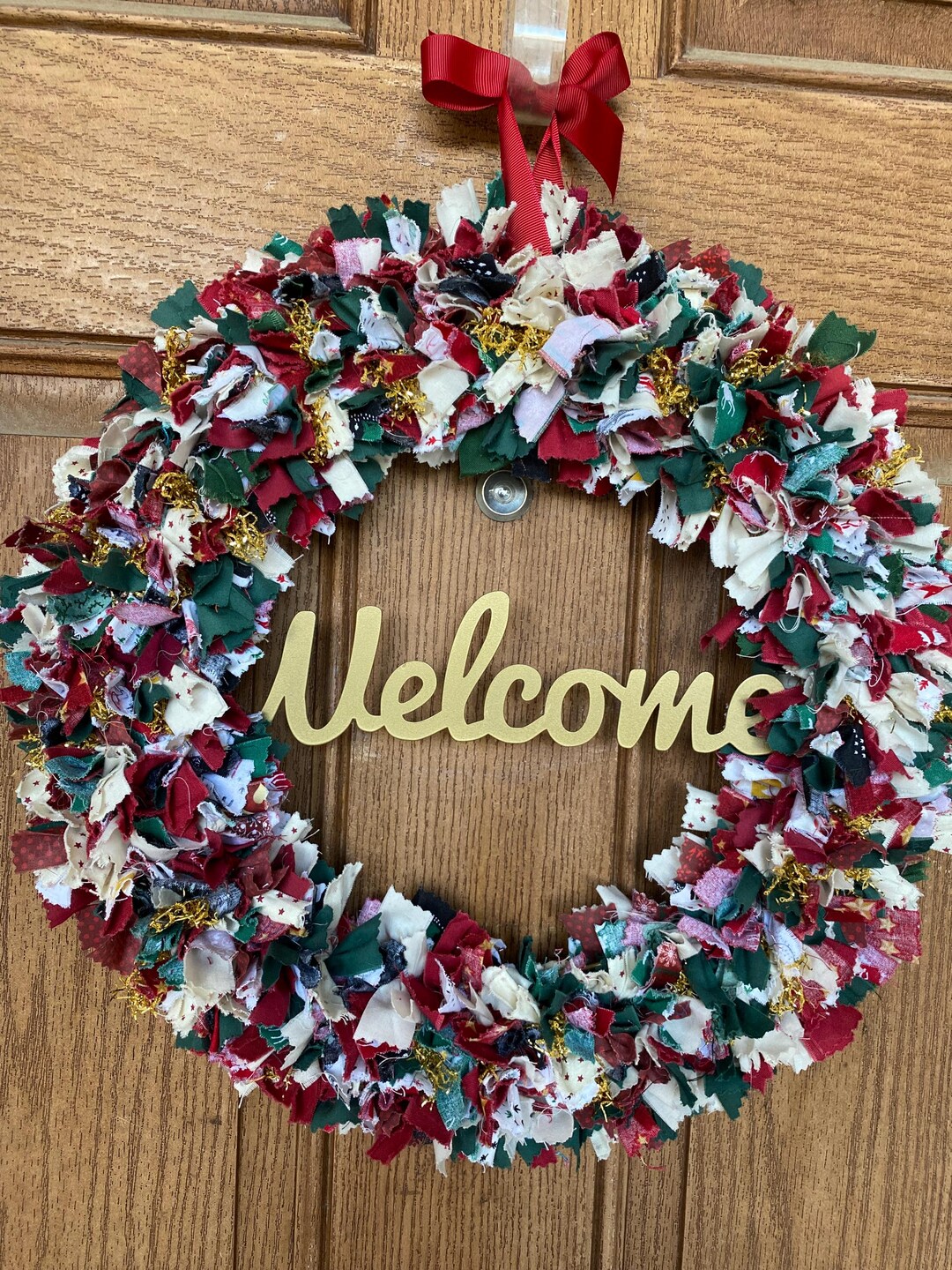 Welcome Long Rag Christmas Rag Wreath / Holiday Rag Wreath / Christmas Holiday Wreath ...