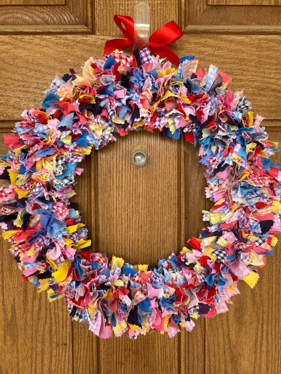 Summer Rag Wreath Patterns Gingham Wreath / Colorful Rag Wreath / Gingham Rag Wreath / Multicolor ...