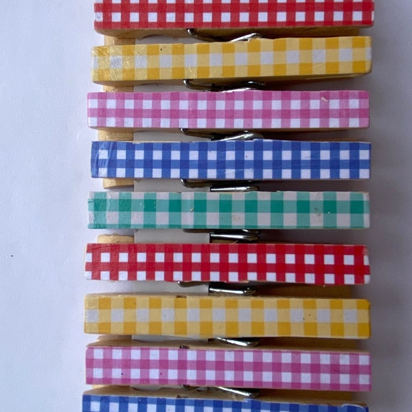 Decorative Clothespins / Gingham Clothespins / Altered Clothespins / Decorative Clothespins / Multicolor Clothespins / Wooden Clothespins
