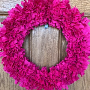 Pink Rag Wreath / Pink Fabric Wreath / Bright Pink Wreath / Hot Pink Wreath / Pink Door Wreath / Pink Front Door Wreath / Pink Door Decor