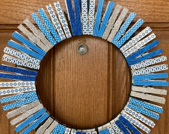 Blue Clothespin Wreath / Blue Silver Wreath / Blue Silver Clothespin Wreath / Clothespin Wreath / Blue Silver Door Wreath  / Blue Door Decor