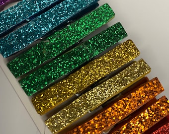 Rainbow Glitter Mini Clothespins - 16 Piece Set