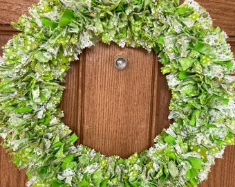 Green Fabric Rag Wreath: Floral Polka Dot Door Decor