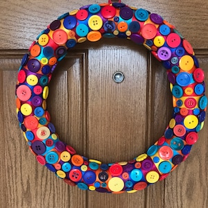 Colorful Button Wreath: 14 Inch Rainbow Nursery Decor