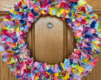 Rainbow Rag Wreath: Multicolor Spring Summer Decor