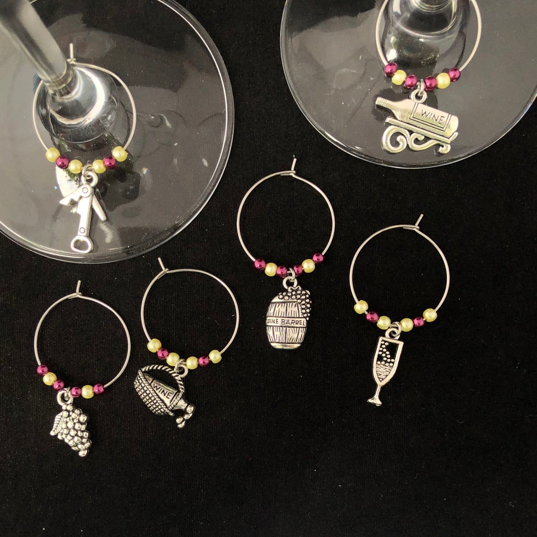 6 Wine Themed Wine Glass Charms (customizable) - Etsy
