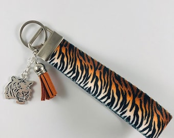 Tiger Stripe Key Fob Wristlet / Keychain with BLACK Tassel