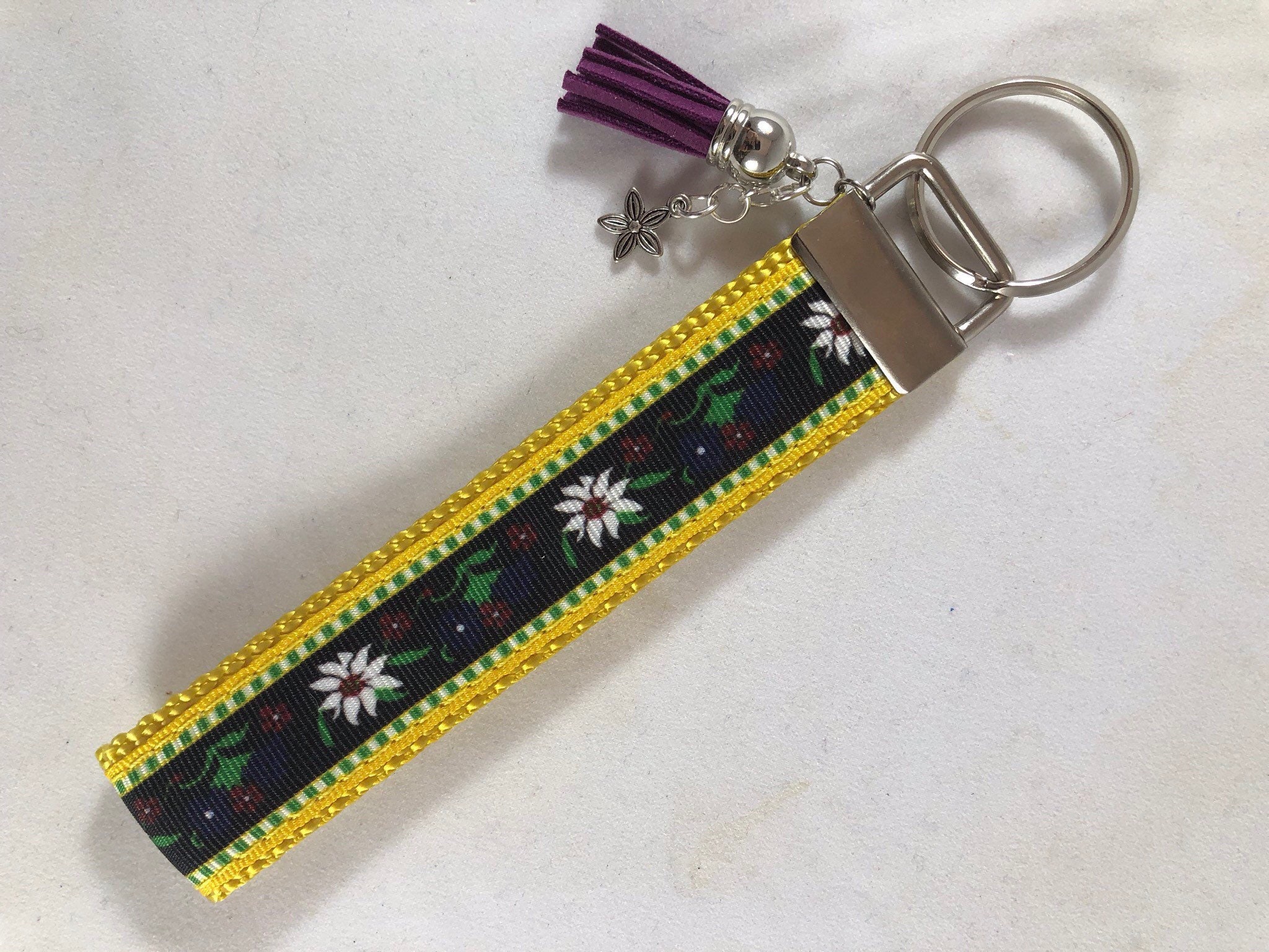 Edelweiss Key Fob Wristlet / Keychain / Floral Print - Etsy