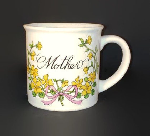 Mother Mom Mug Pink Bow Yellow Flowers Gardening Pretty Vintage Mug Coffee Cup Mommy