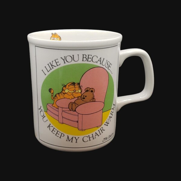 Mug Garfield Jm Davis 1978 ours en peluche, je t'aime parce que tasse à café vintage Garfield personnage Comic Strip chat tasse gros chat lasagne rétro