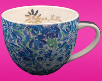 Vintage Lilly Pulitzer Mug: Blue Floral with Gold Handle