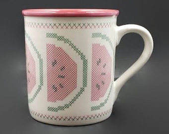 Vintage Watermelon Mug: Mount Clemens Pottery Cross Stitch Design