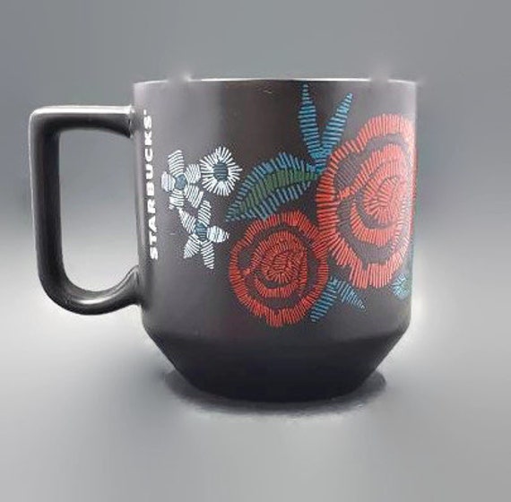 Vintage 2018 Starbucks Mug: Black Matte With Red Roses - Etsy