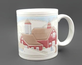 Otagiri Mug: Vintage 1980s Red Barn Winter Farm Scene