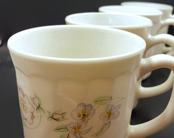 Vintage Arcopal Swirl Mugs: Set of 4, Pastel Floral Milk Glass