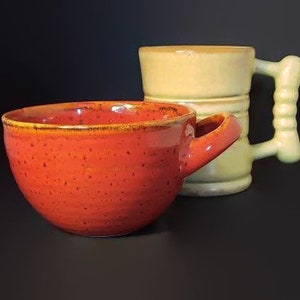 Frankoma Pottery Mug Comfort Handle 1960s C3, Starbucks Tea Cup Red 2011 Stoneware Hand Painted Pair of Tea Cups Mugs Vintage mugs Bohemian